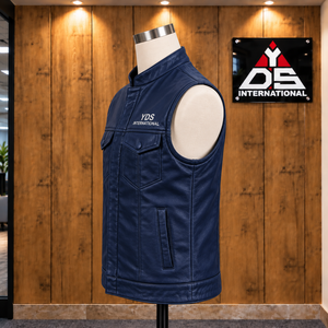 Custom Men's PU <b>Leather</b> <b>Vest</b> Stand Collar Zipper Front Pockets Moto Biker Style Premium <b>Leather</b> For Men Custom Apparel - Product Image 3