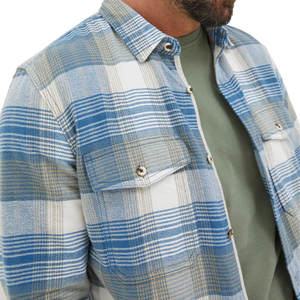 Chemises en flanelle à manches longues bleues à carreaux pour hommes, vente directe d'usine - Product Image 3