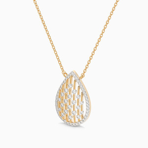Collier pendentif goutte d'eau avec diamants ronds taille brillant sertis pavé en or jaune pour femme, idéal pour un usage quotidien de luxe - Product Image 2