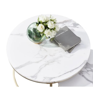 Modern Round Wood Coffee <b>Table</b> With Metal Frame <b>Nesting</b> Design Living Room Furniture - Product Image 2