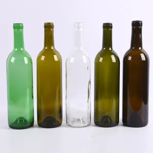 Glass Clear Brown Green Red Wine Bottle 750ml Fifth Glass Bottle for Burgundy Bordolese Juice