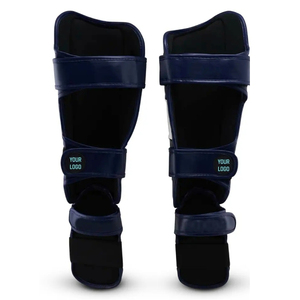 Protège-tibias professionnels en néoprène bleu et blanc, ajustables avec fermeture auto-agrippante, pour la boxe, équipement de protection pour adultes - Product Image 5