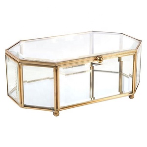 Manufacturers Personalized Size Luxury Beveled Glass Jewelry Storage Box with Brass Metal Frame - Product Image 3