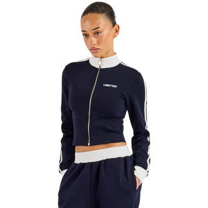 <b>Womens</b> Cropped Full <b>Zip</b> High Collar Tracksuit Set Contrast Trim Sleeve <b>Top</b> Wide Leg Trousers Elastic Waist 2 Piece Casual Outfit - Product Image 3
