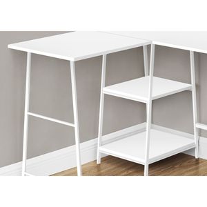 Scrivania per Computer Contemporanea da 48 Pollici in Metallo Bianco e Laminato Bianco, Postazione di Lavoro a L per Ufficio Domestico con Scaffali Angolari - Product Image 3