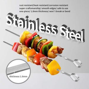12\" Reusable Stainless Steel Kabob Skewers Flat Long Grill Shish <b>BBQ</b> Barbec Kababs Grill Accessories - Product Image 2