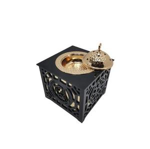 Brûleur d'encens en métal, diffuseur aromatique, design géométrique découpé, noir avec bord doré, forme hexagonale pour l'aromathérapie - Product Image 3