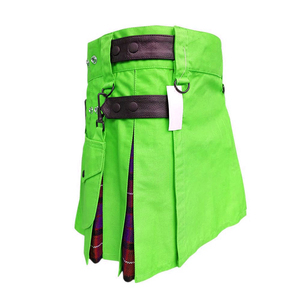 Bright Green Hybrid Women's <b>Kilt</b> Gothic Scottish Cotton Tartan Pleated Cargo Pocket Fashion <b>Mini</b> Skirt <b>Kilts</b> 2026 - Product Image 1
