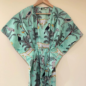 Robe longue kaftan à imprimé floral pour femme, en pur coton, style bohème, imprimé indien, kaftan long en coton imprimé à la main, 1 pièce - Product Image 1