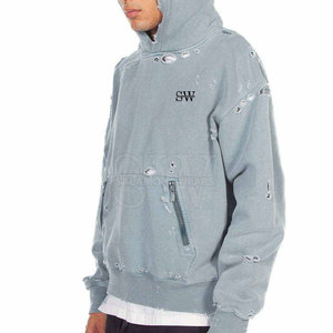 เสื้อฮู้ดดี้ผู้ชายไซส์ใหญ่ ทรงดิสเทรส ผ้าคอตตอนผสมใส่สบาย เหมาะสำหรับสตรีทแวร์ลำลองและแฟชั่นกลางแจ้ง - Product Image 6
