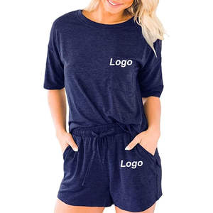 Ensemble de vêtements décontractés d'été pour femmes de haute qualité, t-shirt en coton à manches courtes et short, ensemble twin en coton pour femmes - Product Image 3