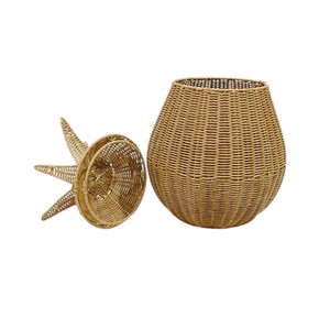 Elegant Pineapple Shaped Rattan <b>Woven</b> <b>Basket</b> with Lid - Decorative Handmade Fruit Storage Trunk for Boho Living Room - Product Image 3