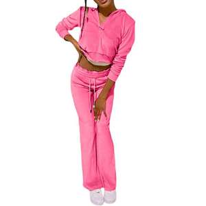 Survêtement en velours personnalisé avec logo, ensemble deux pièces court pour femme, vêtements de sport, motif uni, sports d'hiver - Product Image 6