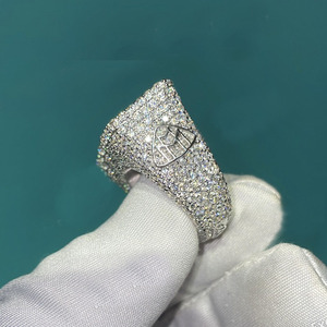 Iced Initial Letter <b>Ring</b> <b>925</b> <b>Silver</b> Moissanite Rhodium Plated Pave Setting Hip Hop Men's Personalized Name Logo Pinky <b>Ring</b> - Product Image 6