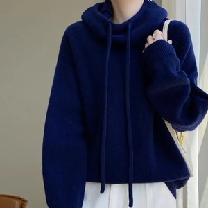 เสื้อสเวตเตอร์ไหมพรมมีฮู้ดทรงโอเวอร์ไซส์ สีพื้น เรียบง่าย แขนยาว ใส่ได้ทั้งชายและหญิง สำหรับฤดูใบไม้ร่วงและฤดูหนาว ผ้าไม่เป็นขุย - Product Image 4