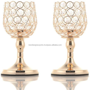 Portavelas de Cristal con Cuentas de Primera Calidad – Elegante Par de Copas Doradas para Banquete - Product Image 3
