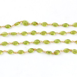Natural Peridot Hydro Oval Smooth Beads <b>Rosary</b> Chain 6x7mm Gold Plated Jewelry Making Oval Chain Rolls Wholesale Bulk Supplier - Product Image 4