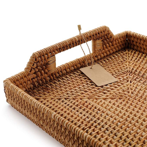 Premium Quality Wholesale Price Rattan <b>Woven</b> Serving Tray Holder Wicker Storage Snacks Usage Tray Multipurpose Decoration Tray - Product Image 4