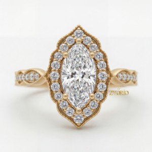 Marquise Cut Halo Ring 14K Gold Vintage Engagement Ring Fine Jewelry Milgrain Diamond Ring Luxury Bridal Gift - Product Image 3