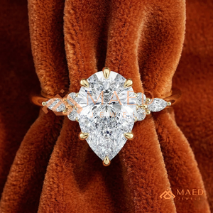 Gold Plated Pear Cut Engagement <b>Ring</b> Women Side Stone American Diamond <b>CZ</b> Wedding <b>Ring</b> Latest Design Daily Wear - Product Image 1