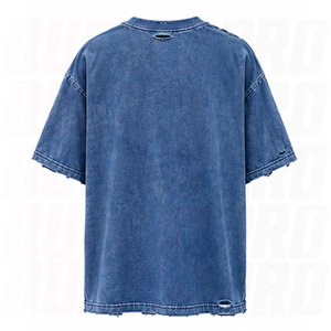 T-shirt pour homme à manches courtes, style streetwear hip hop, surdimensionné, effet usé, 100% coton, vintage, légèrement délavé, impression en relief, couleur bleue - Product Image 6