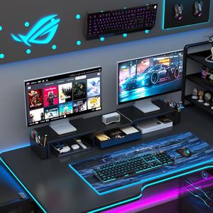 ที่จัดระเบียบโต๊ะทำงานสีดำพร้อมลิ้นชักและที่ใส่ปากกา 2 ช่อง แท่นวางจอคอมพิวเตอร์แบบสองจอ ชั้นวางบนโต๊ะ แท่นวางจอคอมพิวเตอร์ - Product Image 5