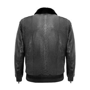 Blouson Bomber Homme Personnalisé en Cuir Véritable Noir Gaufré Effet Peau de Serpent Imperméable avec Fermeture Éclair – Style Décontracté Hiver Moto - Product Image 6