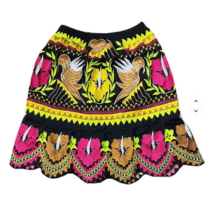 Falak Corporation Best Women's New Trendy Hawaiian Hula Pleated Mini A-Line Cotton Casual Short Skirt Floral Embroidery <b>Elastic</b> - Product Image 6