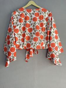 Top Corto Tipo Wrap con Estampado Floral de Algodón Indio, Hecho a Mano, Estilo Bohemio, Ropa Casual de Verano para Mujer, Talla Única - Product Image 3
