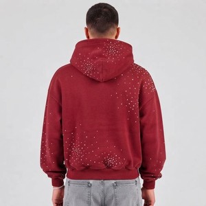 <b>Men's</b> <b>Red</b> Dot Print Hooded <b>Sweatshirt</b> Oversized Cotton French Terry Casual Autumn Streetwear Pullover with Kangaroo Pocket - Product Image 2