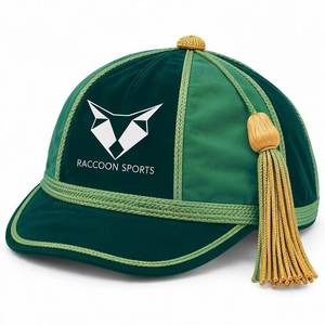 Casquette formelle OEM en velours uni bleu ardoise respirant avec passepoil tressé doré et pompon, idéale pour les cérémonies de récompense des équipes sportives classiques - Product Image 1