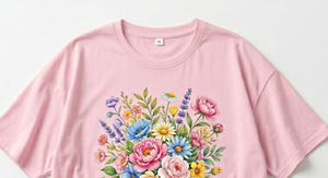 Camiseta de Hombre con Logotipo Personalizado Bordado Floral Rosa, Cuello Redondo, Manga Corta, Tejido de Algodón, Suave, Informal, para Uso Diario - Product Image 3