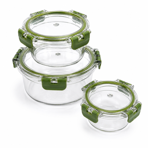 PET Food Storage Containers Round Airtight Clip-On Lids Stackable Freshness Preservation <b>Fridge</b> Travel Use - Product Image 1