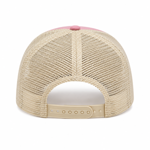 Gorra trucker rosa personalizada al por mayor de 5 paneles con perfil medio, bordado 3D, de malla, de alta calidad para mujer - Product Image 3