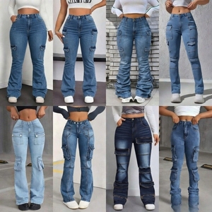 Pantalon large décontracté pour femme, coupe ample, taille haute, en jean extensible, fabrication au Bangladesh – Nouvelle collection très prisée - Product Image 3