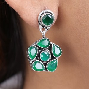 Pendientes Colgantes de Plata Oxidada con Cuarzo y Piedras Multicolores, Estilo Bohemio, Diseño Floral, Gran Venta |   Moda de Boda al por Mayor - Product Image 4