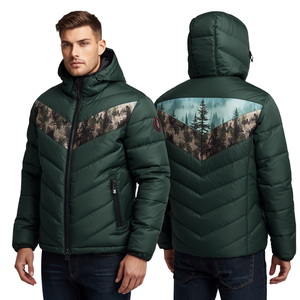Modern Men's Chevron Quilted Puffer Jacket Featuring Premium Insulated Construction with Embroidered Outdoor Fashion Details - Product Image 4
