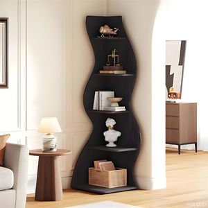 Modern Wave Shaped <b>Corner</b> Bookshelves Display <b>Stands</b> and Plant Racks for Small Spaces - Product Image 2