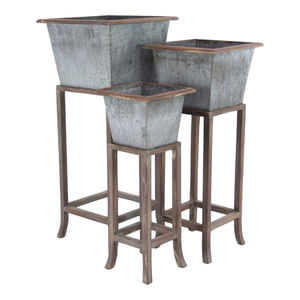 Jardinière Colonne en Métal Galvanisé avec Support, Style Ferme Moderne, pour Intérieur et Extérieur, Support de Pot de Fleurs en Fer, Décoration de Jardin en Acier Ondulé - Product Image 2