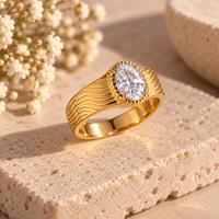 Bague de fiançailles géométrique en moissanite plaquée or 18 carats, coupe ovale, large bande, pour femme