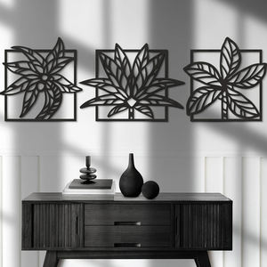 Juego de 3 Adornos de Pared de Hojas de Metal Negro, Decoración de Pared Botánica Moderna para Sala de Estar, Dormitorio, Oficina, Entrada - Product Image 1