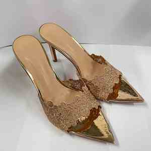 Nouvelles sandales à talons hauts en dentelle de style européen et américain, à bout pointu et talon aiguille, élégantes et sexy, pour l'extérieur en été, confortables pour les pieds. - Product Image 4