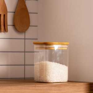 Airtight glass food <b>containers</b> Wooden <b>lid</b> for storage Kitchen storage set 2 layer glass <b>container</b> 1-3L Capacity For Kitchen Use - Product Image 2