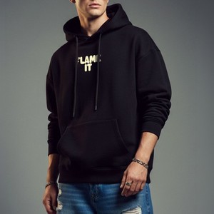 2026 Men's <b>Black</b> Hooded Sweatshirt Oversized Fit Cotton Knitted Casual Front Letter Print Pocket Design Autumn Streetwear <b>Hoodie</b> - Product Image 6
