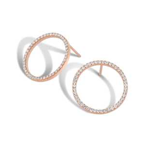 Pendientes de Aro Abierto con Diamantes Circulares Engastados en Pavé, Geométricos, Venta al por Mayor, 18mm, Oro Sólido 14K 18K, Plata 925, Corte Redondo - Product Image 5