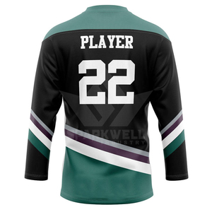 Custom Ice Hockey Jersey Men's 3/4 Sleeve Sublimated <b>Player</b> 22 Black Green White Striped Moisture Wicking Apparel - Product Image 1