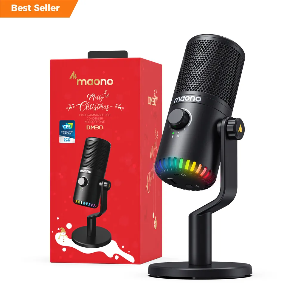 MAONO-Kit de micrófonos programables para juegos de PC, condensador USB, Podcasting, 3 en 1, ganancia de micrófono, USB tipo C, modo Dual, RGB