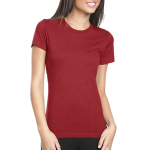 Camiseta de Algodón de Manga Corta con Cuello Redondo Roja para Mujer, Corte Regular, Color Sólido, Tejido Jersey Informal, Transpirable, para Todas las Temporadas - Product Image 1