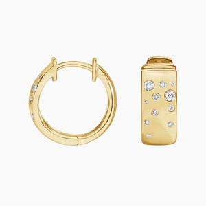 Scatter-Set Diamond Wide <b>Hinged</b> Hoop <b>Earrings</b> - Product Image 3