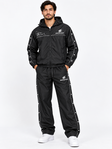 Ensemble de survêtement noir personnalisé pour homme, veste coupe-vent et pantalon de jogging, vêtements de sport, ensemble d'entraînement athlétique deux pièces - Product Image 1